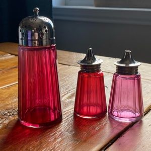 Rare Antique Sugar Shaker and Salt and Pepper shakers